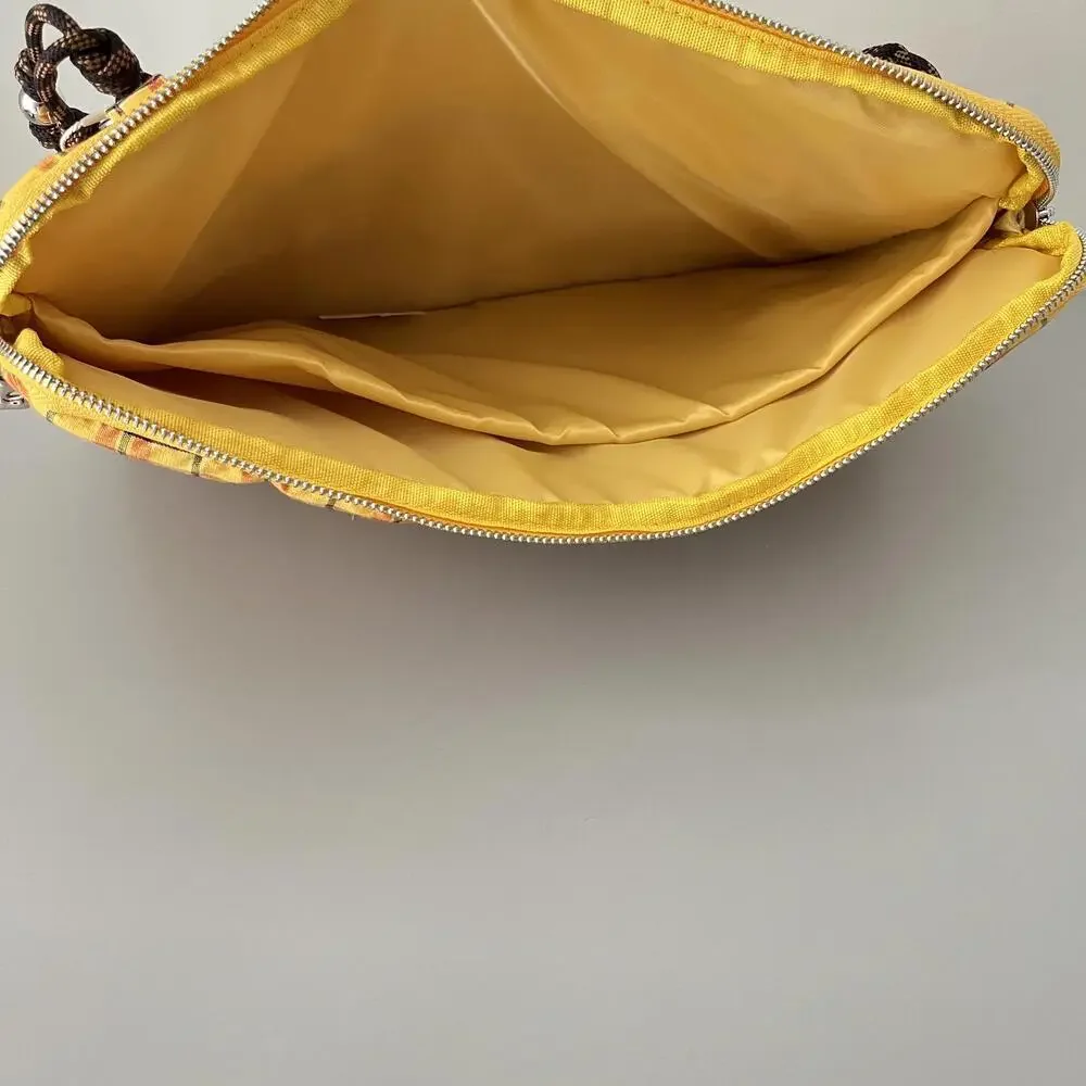 Tagi Yellow Plaid laptop Bag with Brown Strap